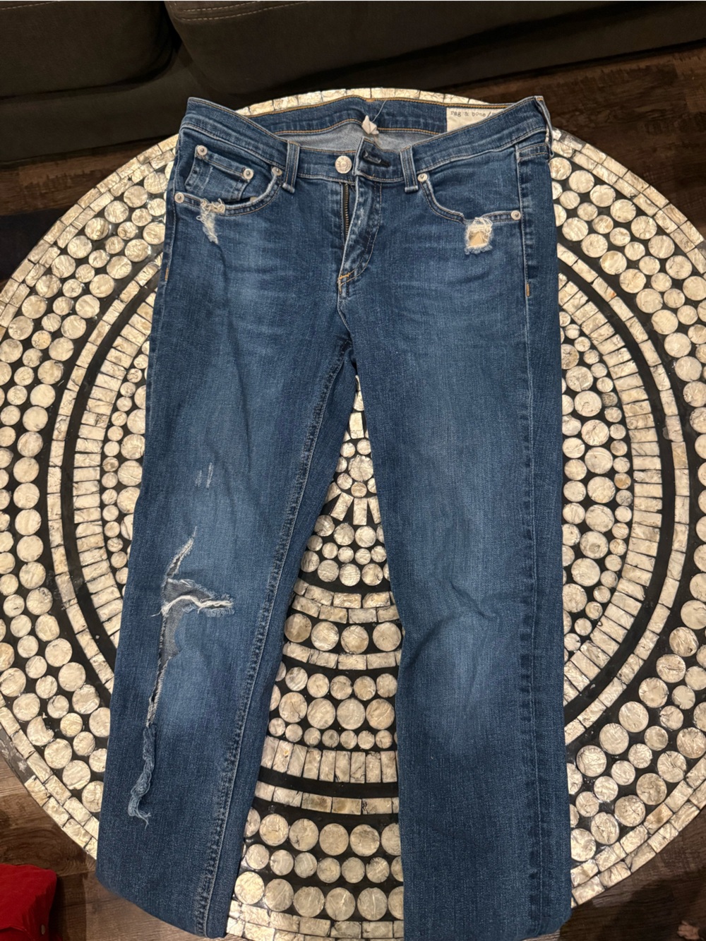 Rag and Bone Women's Dark Blue Skinny Jeans with Distressed Details